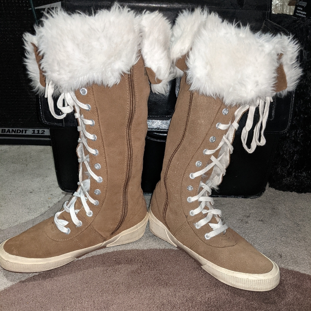 Superga Tan Faux Fur-Lined Sneaker Boots